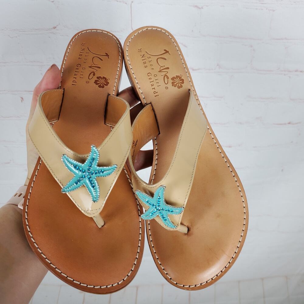 Juno Shoe Girl Maya Jeweled Starfish Thong Sandals EU 38 US 8 Leather Tan Shoe - Picture 7 of 11